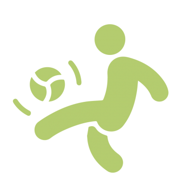 Cartoon style logo of a person kicking a football