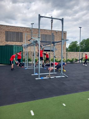 Students from Lincoln College Group Air & Space Institute demonstrate their skills on the Outdoor Gym equipment.